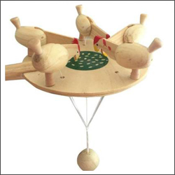 9. Desi Karigar Folk Art Wooden Pecking Hen & Rooster Paddle Game Toy